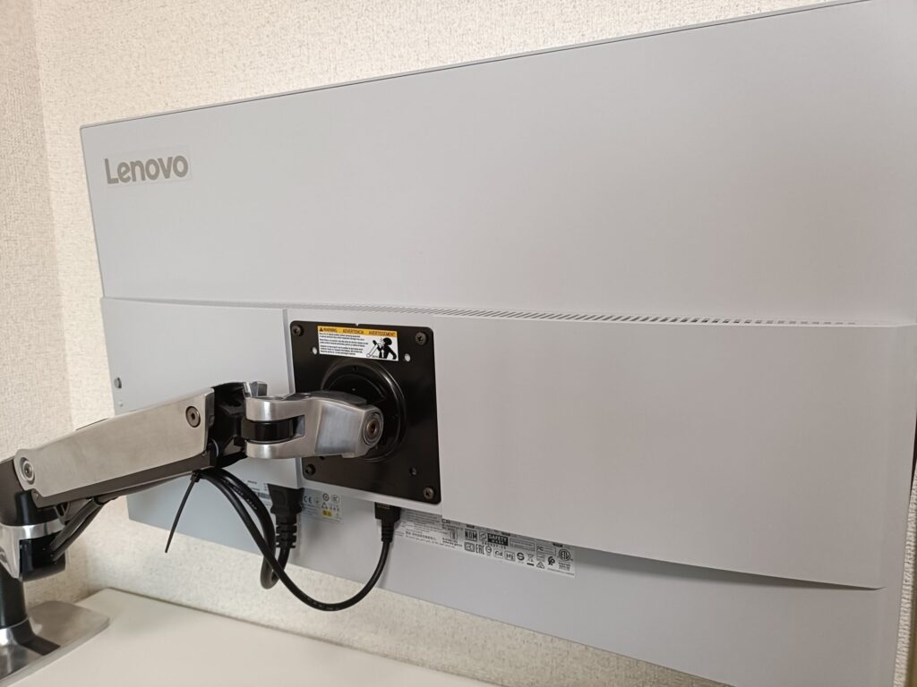 Lenovo L27q-4A モニター (27.0インチ IPS WLED液晶 QHD 100Hz 1ms 非光沢 チルト対応 VESA) グレー 裏面